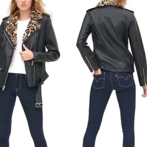 NEW! LEVI'S Faux Leather/Fur Leopard Moto Jacket XS.